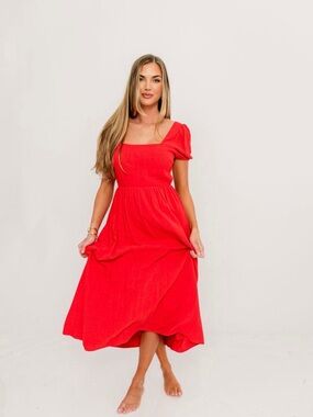 Worth Collective - Open Back Square-Neck Midi Dress in Poppy